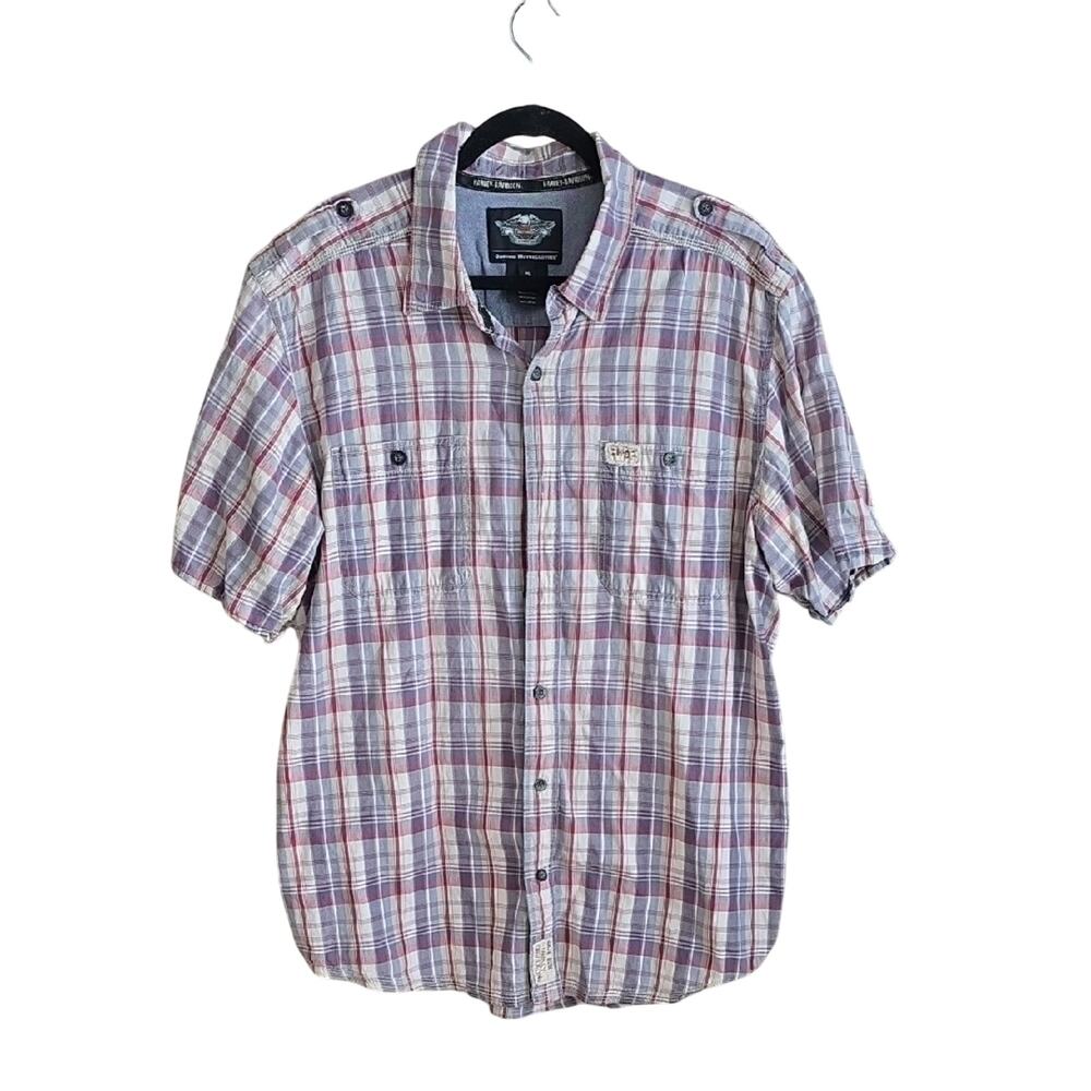 Harley-Davidson Casual Plaid Short Sleeve Button-Up Americana Shirt Mens Size XL